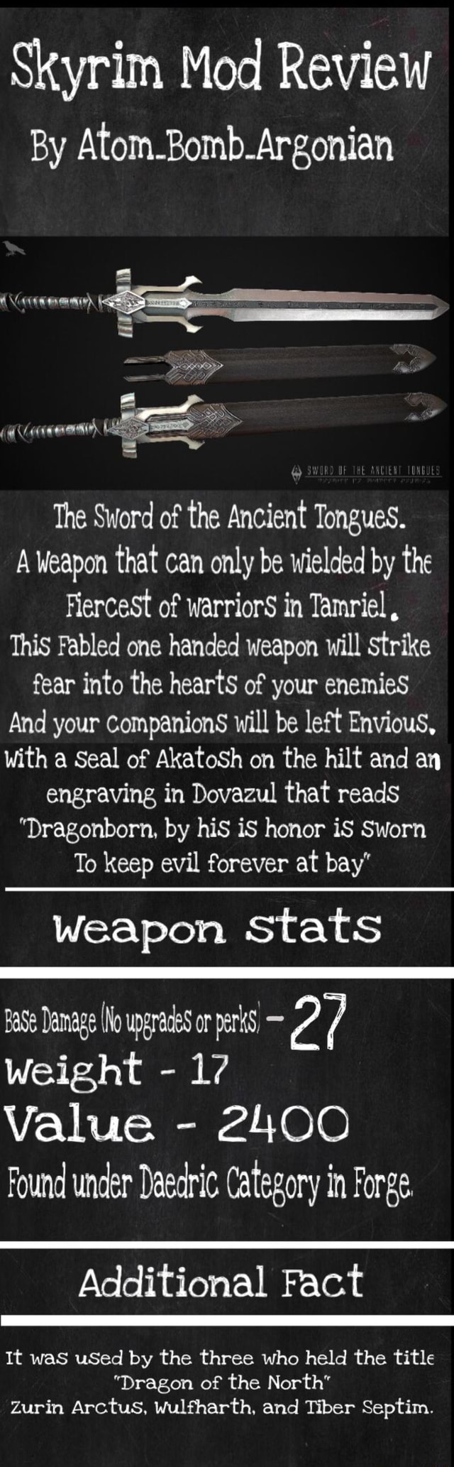 Skyrim Mod Review By Atom Bomb Argonian Ihe Sword Of The Ancient Tongues A Weapon That Can Only Be Wielded By The Fiercest Of Warriors In Ihmriel This Fabled One Handed Weapon Will