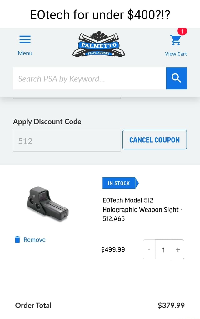 EOtech for under 400?!? PALMETTO Menu eSTATE ARMORy View Cart Search