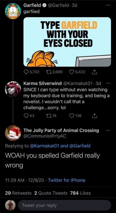 Garfield Garfield garfiied TYPE WITH YOUR EYES CLOSED Karma