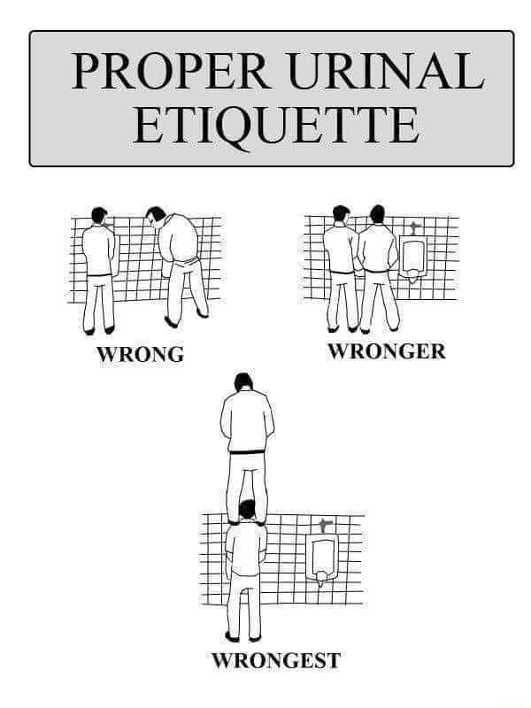PROPER URINAL ETIQUETTE WRONG WRONGER WRONGEST iFunny
