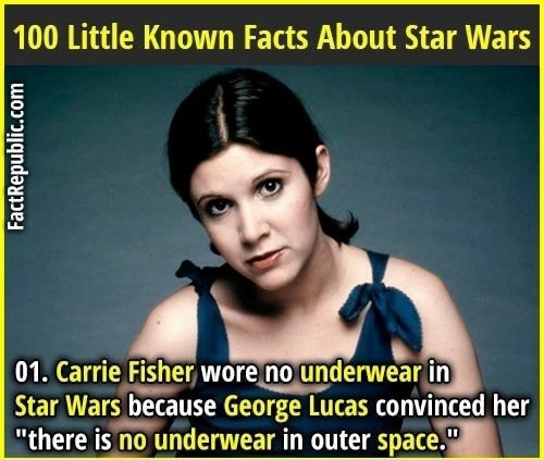 100 Little Known Facts About Star Wars 01. Carrie Fisher, Wore No ...