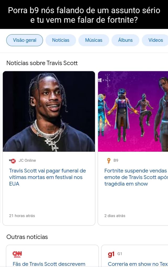 Fortnite suspende vendas do emote de Travis Scott após tragédia em show • B9