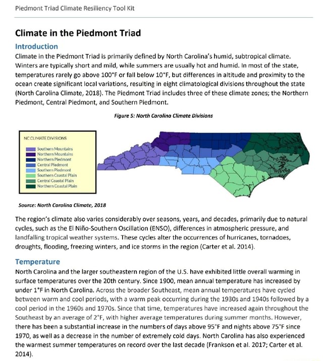 Piedmont Triad Climate Resiliency Tool Kit Climate in the Piedmont