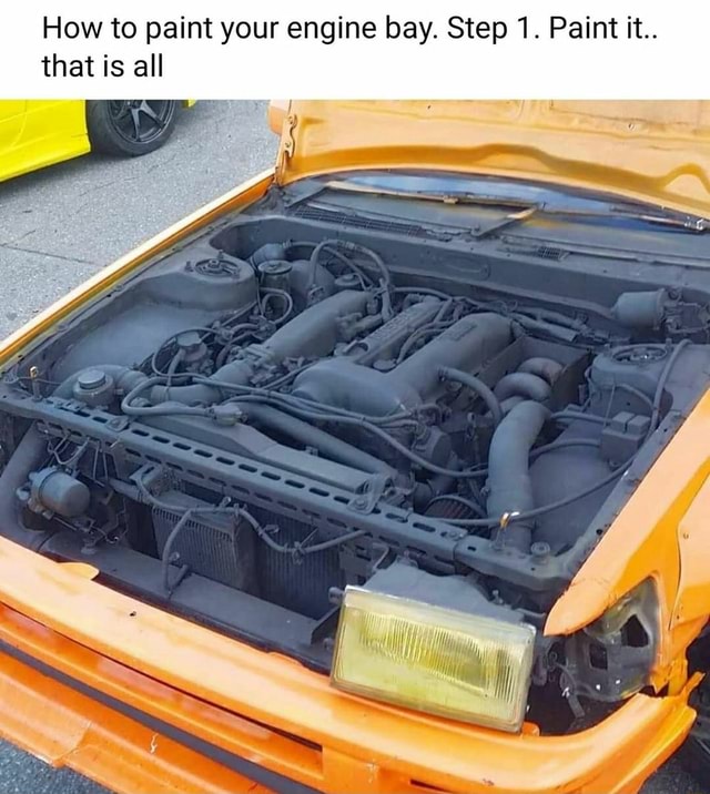 How to paint your engine bay. Step 1. Paint it.. that is all iFunny