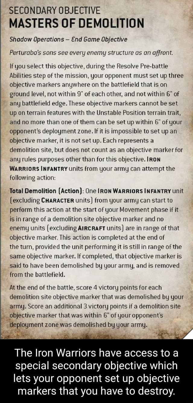 SECONDARY OBJECTIVE MASTERS OF DEMOLITION Shadow Operations End Game