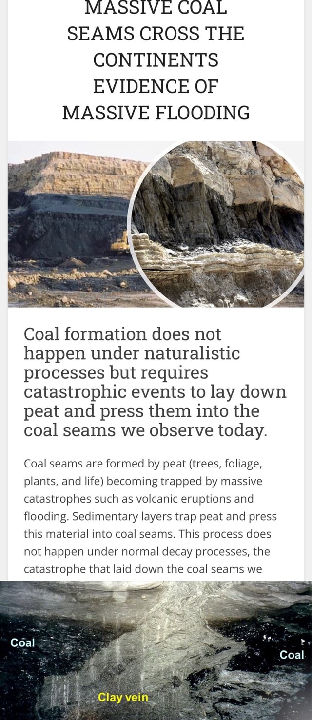 MASSIVE COAL SEAMS CROSS THE CONTINENTS EVIDENCE OF MASSIVE FLOODING