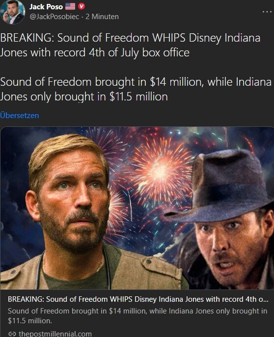 Jack Poso BREAKING Sound of Freedom WHIPS Disney Indiana Jones with