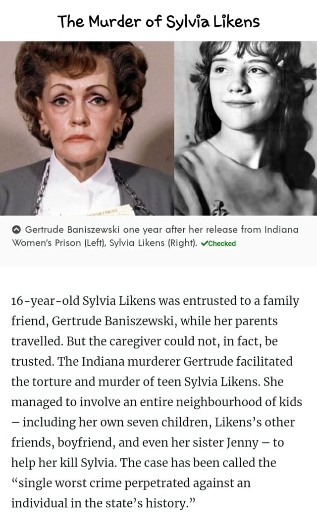 The Murder Of Sylvia Likens Gertrude Baniszewski One Year After Her ...