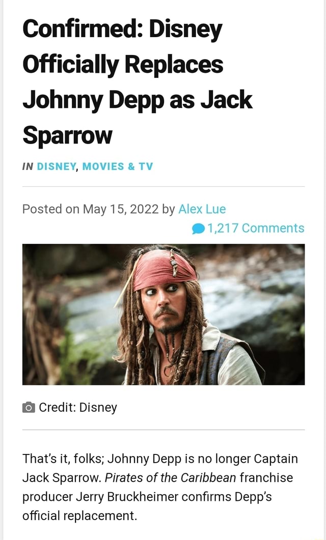 Confirmed: Disney Officially Replaces Johnny Depp as Jack Sparrow IN ...