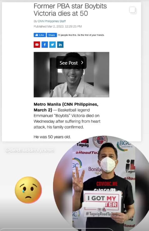 Former PBA star Boybits Victoria dies at 50 See Post Metro Manila (CNN