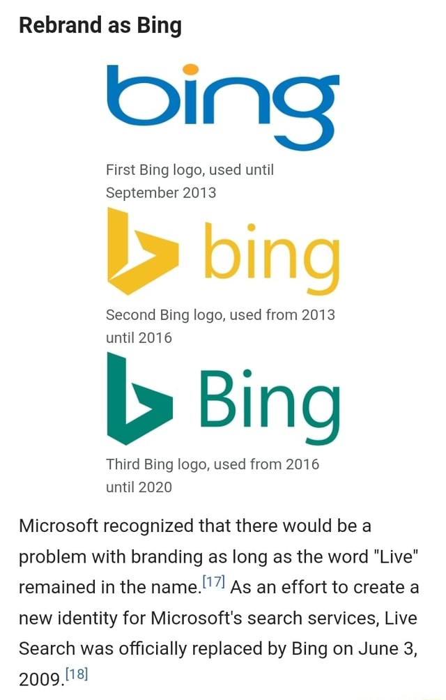 Rebrand as Bing SING First Bing logo, used until September 2013 SING ...