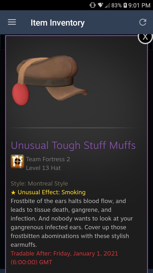83 PM = __Item Inventory Cc XX Unusual Tough Stuff Muffs fy Team Level