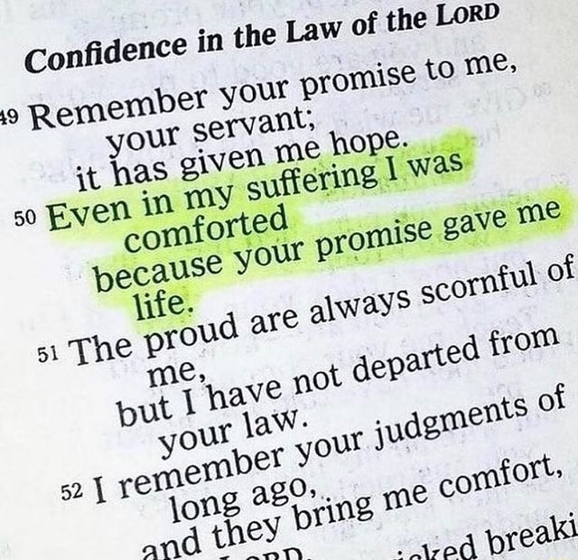 Confidence in the Law of the LoRD to me, Remember your promise to me ...