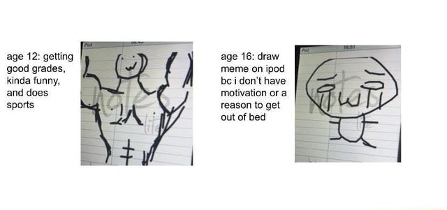 Age 12 Getting Good Grades Kinda Funny And Does Sports Age 16 Draw Meme On Ipod Be I Don T Have Motivation Or A Reason To Get Out Of Bed Ifunny