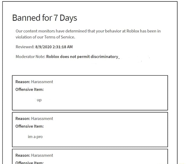 Bruh Banned For 7 Days Our Content Monitors Have Determined That 1 