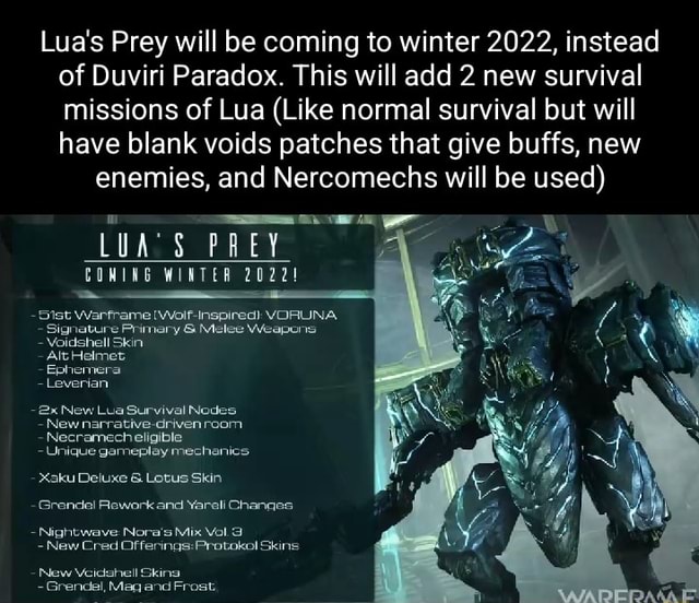 Lua's Prey will be coming to winter 2022, instead of Duviri Paradox ...