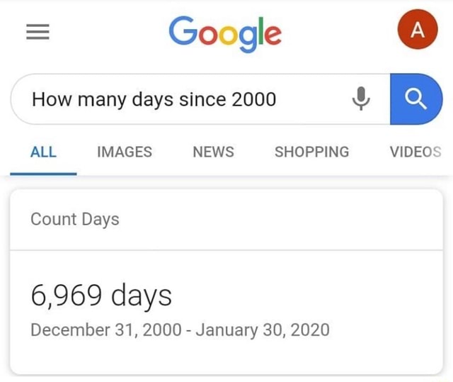 How many days since 2000 u B Count Days 6,969 days December 31, 2000