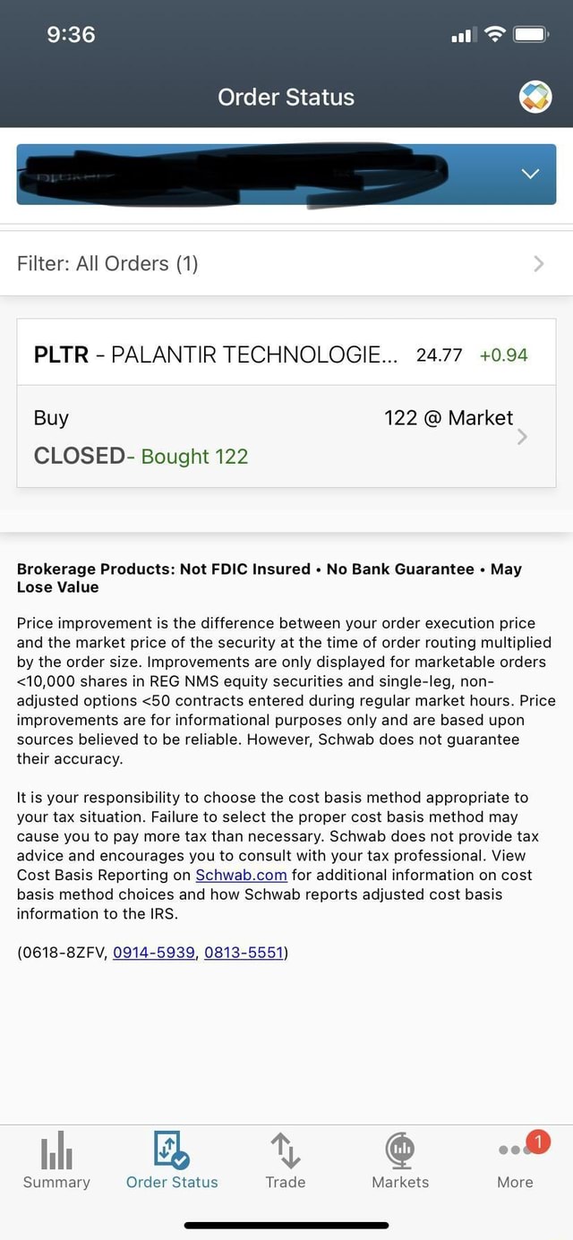Order Status Filter All Orders (1) PLTR PALANTIR