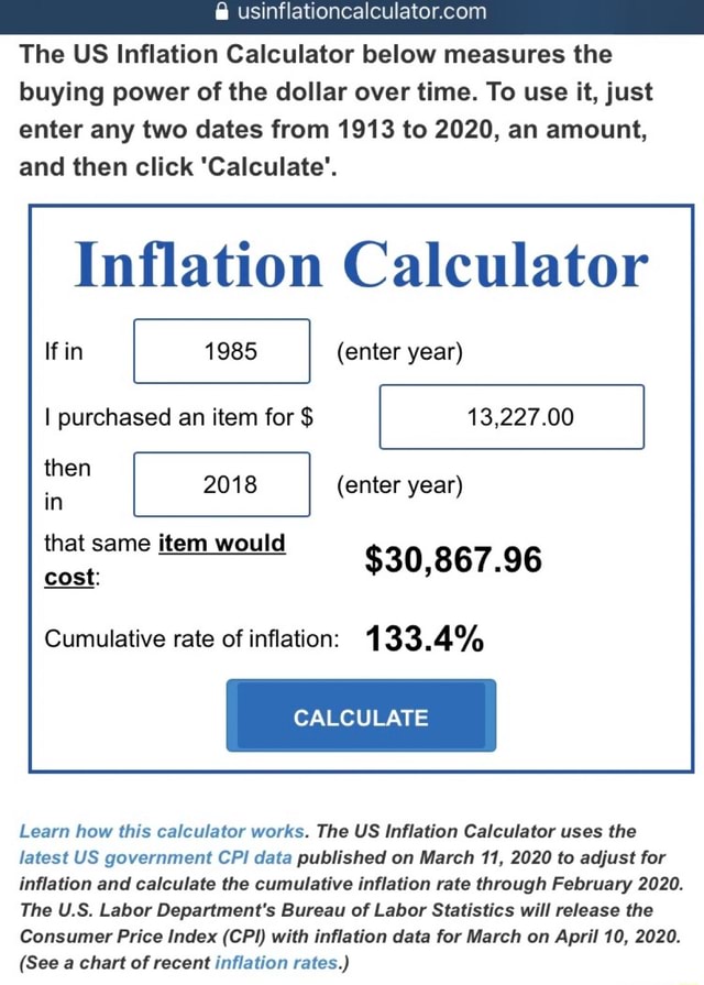 Инфляция калькулятор