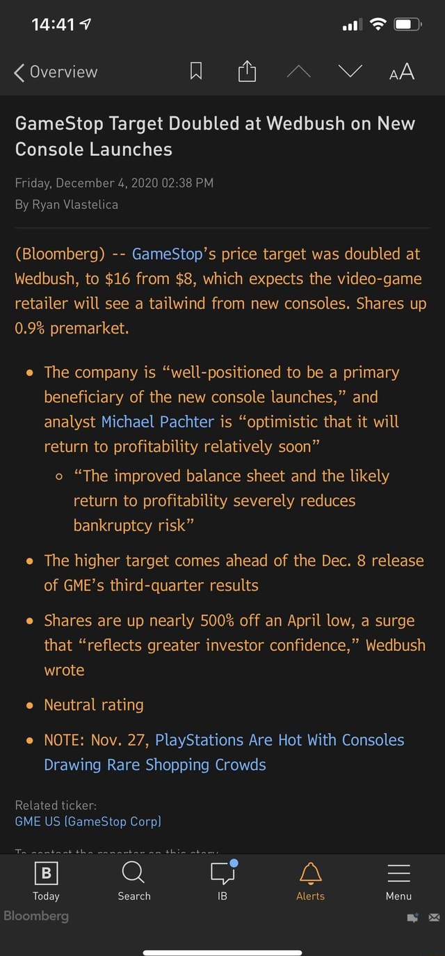 Overview GameStop Target Doubled at Wedbush on New Console Launches
