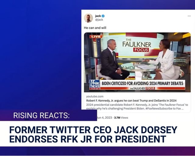Twitter co-founder Jack Dorsey endorses Robert F. Kennedy Jr. in 2024  presidential race