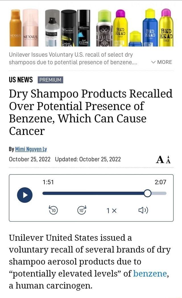 LI Unilever Issues Voluntary US. recall of select dry shampoos due to