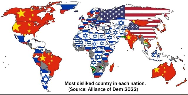 Most disliked country in each nation. (Source: Alliance of Dem 2022 ...