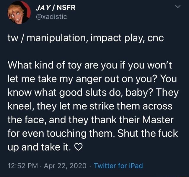 Tw manipulation, impact play, cnc What kind of toy are you if you won't