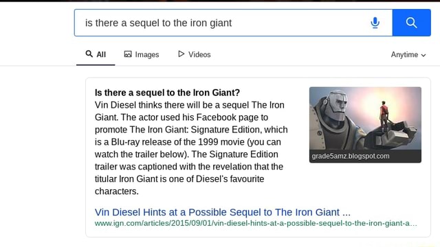 Is There A Sequel To The Iron Giant Qa Images D Videos Anytime Is There A Sequel To The Iron Giant Vin Diesel Thinks There Will Be A Sequel The Iron Giant