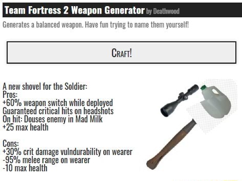 Team Fortress Weapon Generator Generates a balanced weapon, Have fun ...