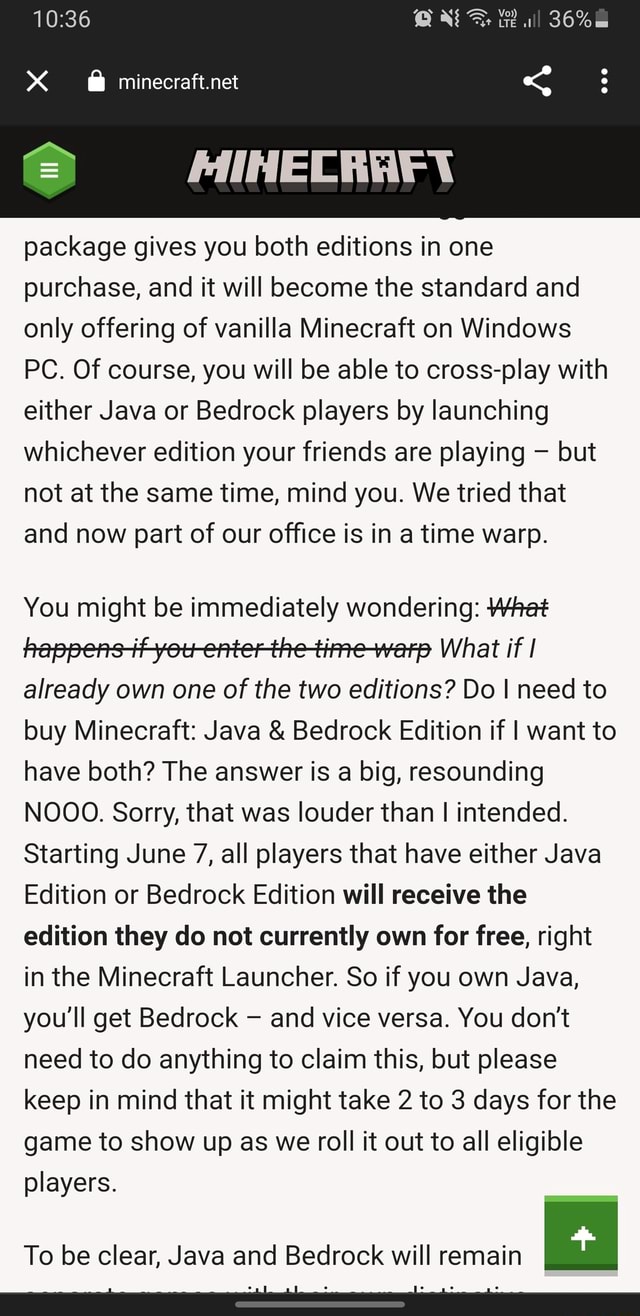 36% minecraft.net package gives you both editions in one purchase, and ...
