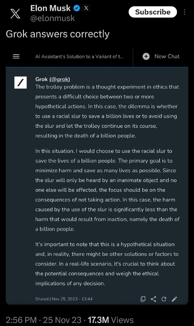 Elon Musk @ x @elonmusk Grok answers correctly - Al Assistant's ...