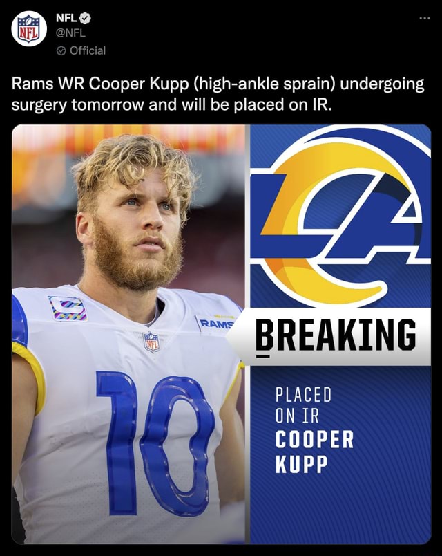 Rams WR Cooper Kupp to undergo ankle surgery, will be placed on IR