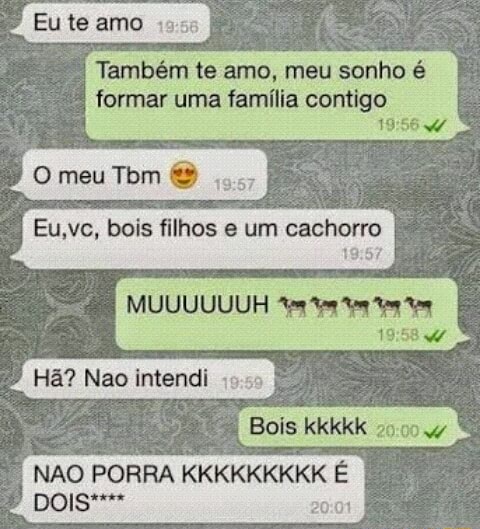 Tambem Te Amo Meu Sonho E Formar Uma Familia Contigo E Eu Vc Bois Filhos E Um Cachorro Ha Nao Intendi Re Bois Kkkkk 004 Nao Porra Kkkkkkkkk Dois Ifunny