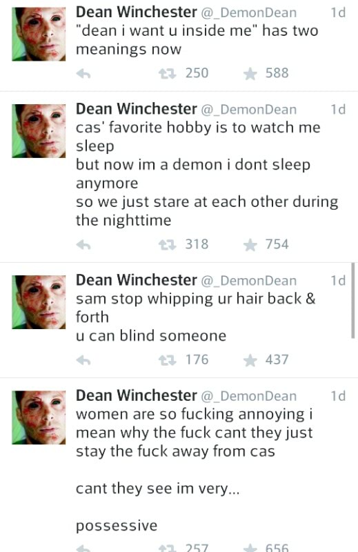 Dean Winchester DemonDean E deaniwantu Inside Me Has Two Meanings Now 250 588 Dean Winchester 