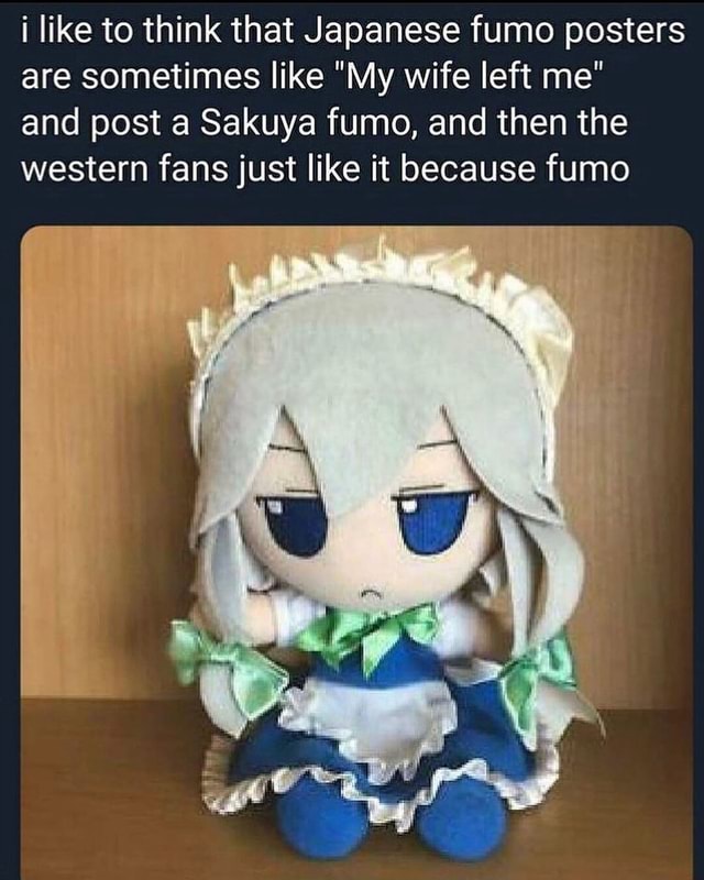 Like to think that Japanese fumo posters are sometimes like "My wife left me and post a Sakuya