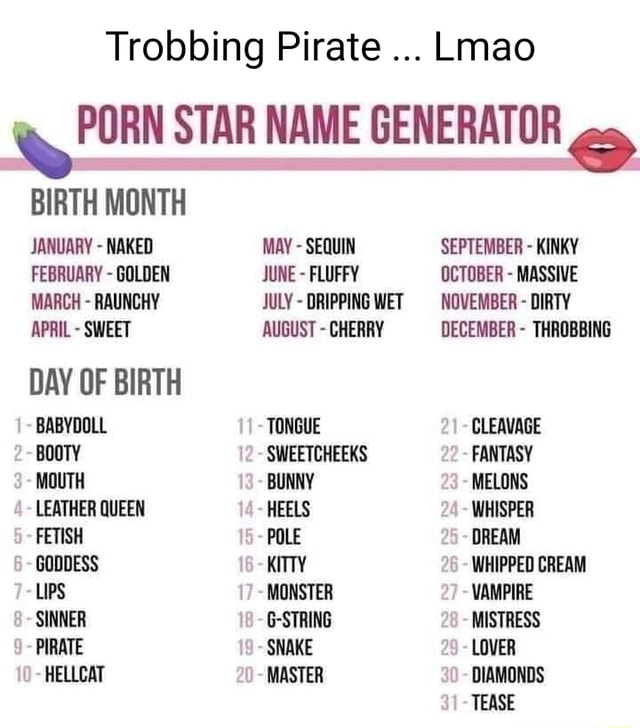 640px x 728px - Trobbing Pirate Lmao PORN STAR NAME GENERATOR BIRTH MONTH JANUARY - NAKED  FEBRUARY GOLDEN MARCH - RAUNCHY APRIL - SWEET DAY OF BIRTH BABYDOLL BOOTY  MOUTH LEATHER QUEEN FETISH GODDESS LIPS SINNER