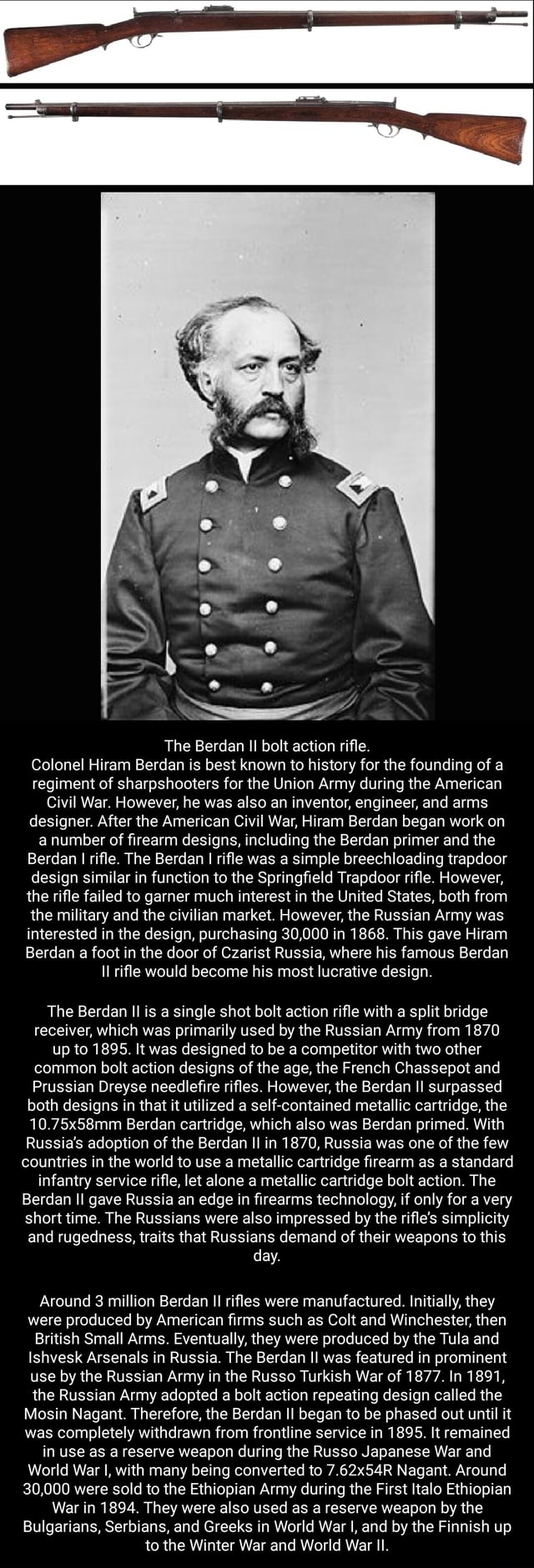 The Berdan II bolt action rifle. Colonel Hiram Berdan is best known to ...