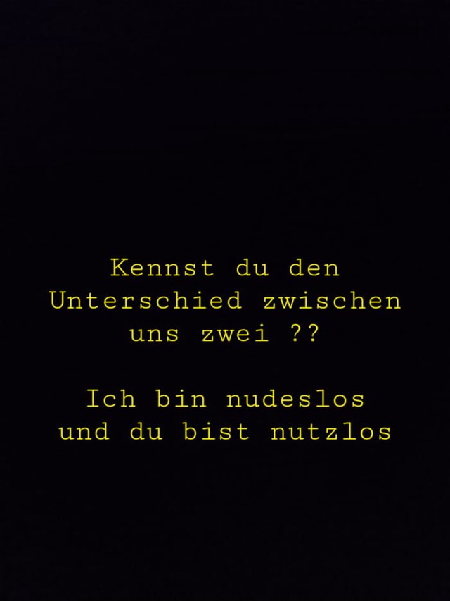 Kennst Du Den Unterschied Zwischen Uns Zwei Ich Bin Nudeslos Und Du Bist Nutzlos Keke