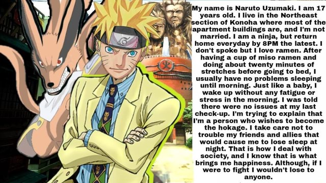 My name is Naruto Uzumaki. am 17 years old. live in the Northeast