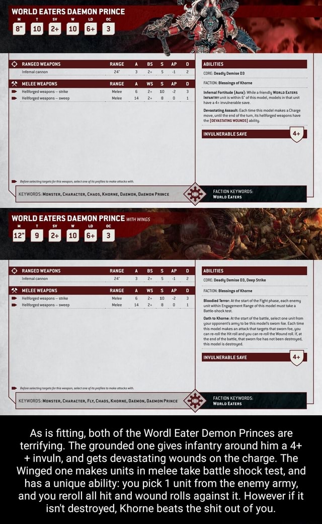 WORLD EATERS DAEMON PRINCE MELEE WEAPONS RANGED WEAPONS ABILITIES