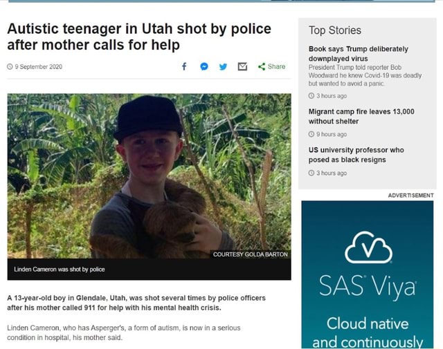 Autistic teenager in Utah shot by police Top Stories after mother calls ...
