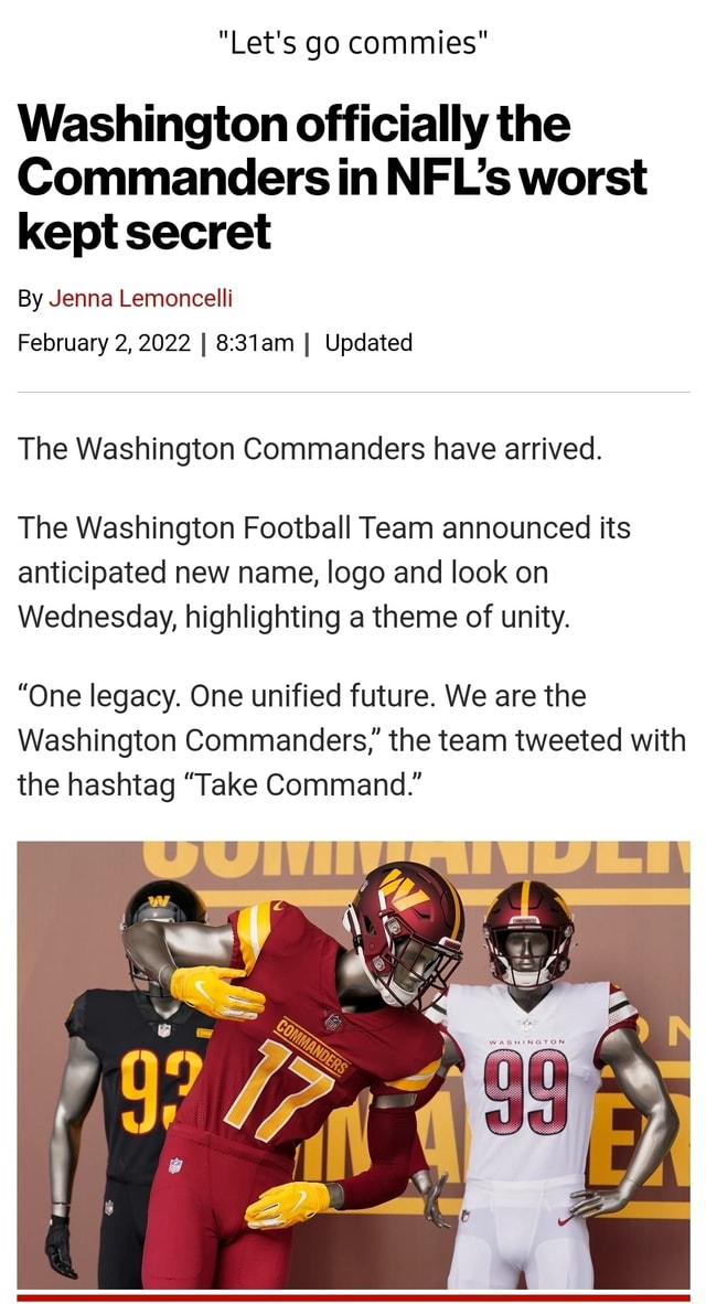 Washington Football Team announces new name is the Washington Commanders