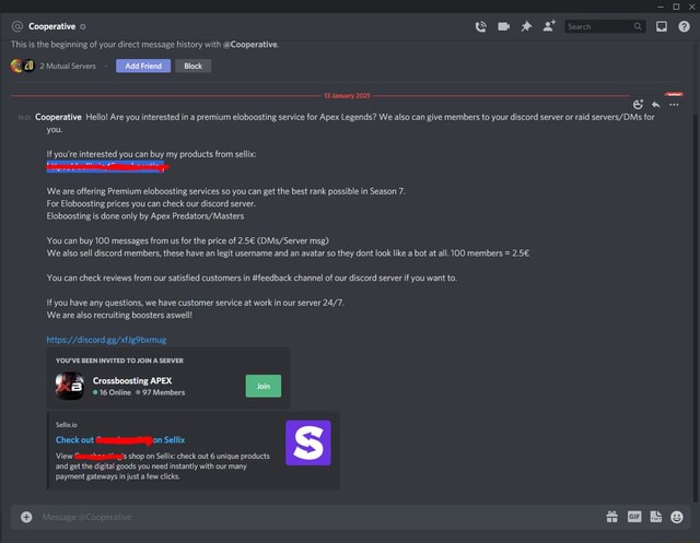 Cooperative O This Is The Beginning Of Your Direct Message History With Cooperative 2mutuaiservers Block January 21 Cooperative Hello Are You Interested In A Premium Eloboosting Service For Apex Legends We
