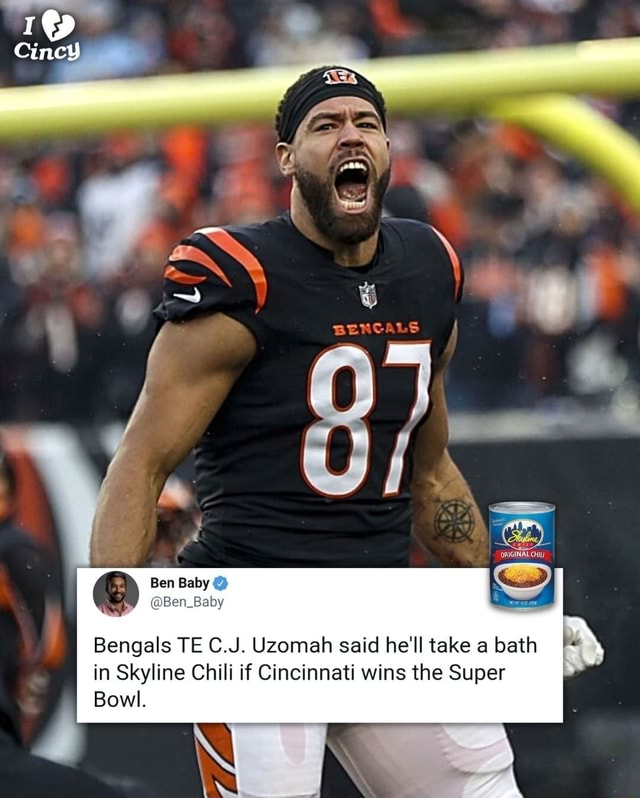 Super Bowl 2022: C.J. Uzomah promises a Skyline Chili bath if Bengals win