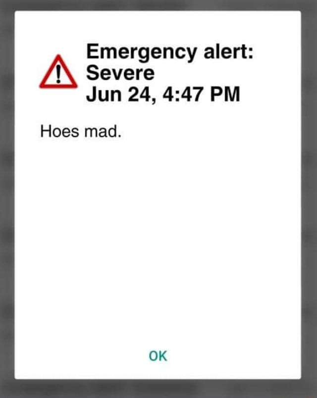 Emergency alert: Severe Jun 24, PM Hoes mad. - iFunny