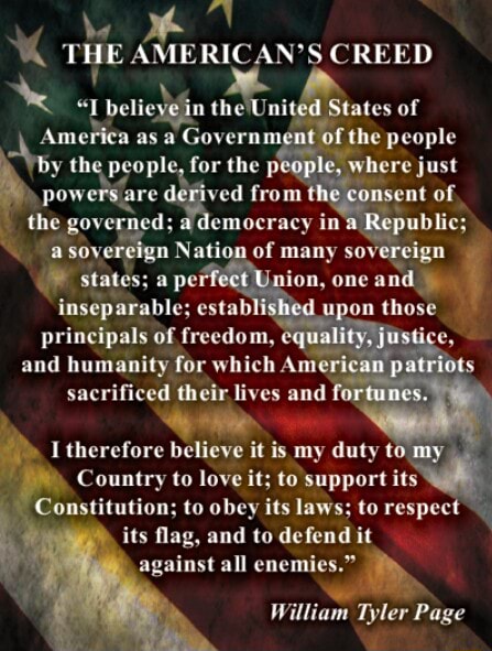 THE AMERICAN'S CREED in the United States of America as a Government of ...