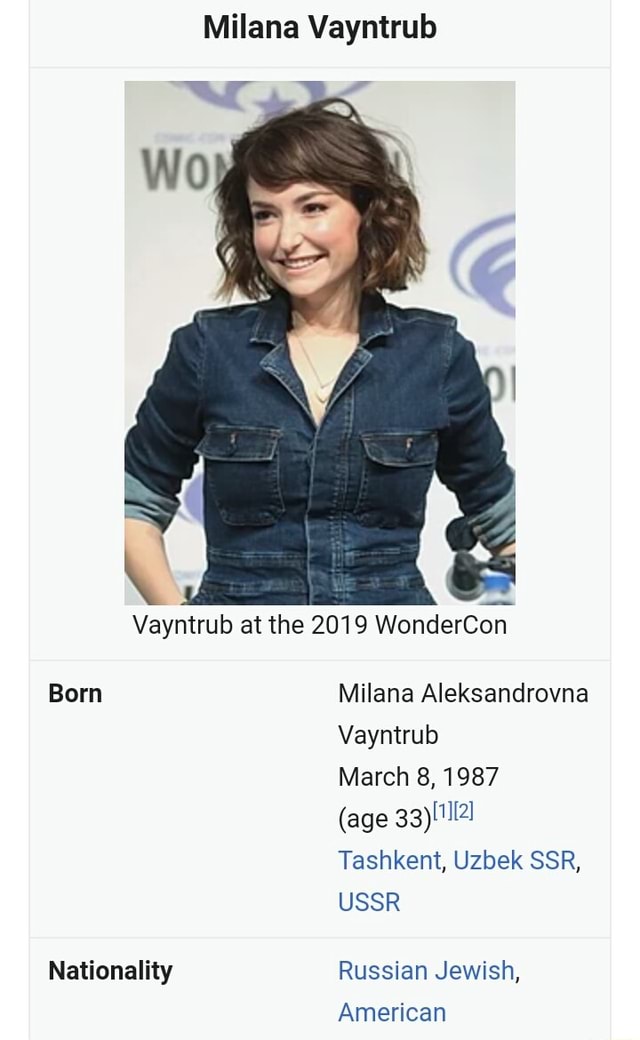 Milana Vayntrub Vayntrub at the 2019 WonderCon Born Milana
