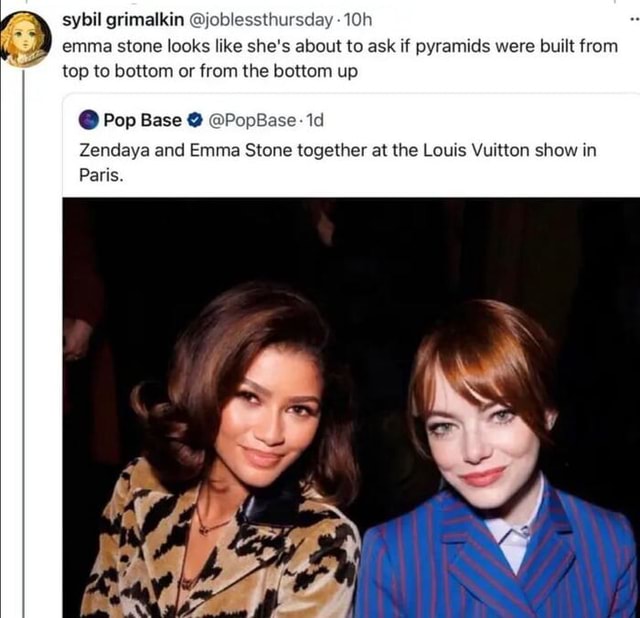 Pop Base on X: Zendaya and Emma Stone together at the Louis Vuitton show  in Paris.  / X