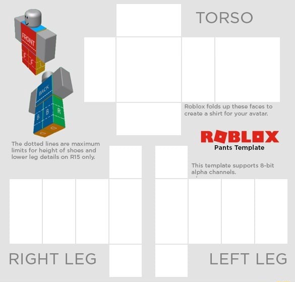 Your Brother Wants Bc And A Roblox Shirt Torso Roblox Folds Up These Faces To Creat Your Avatar Pants Template This Template Supports 8 Bit Alpha Channels Right Leg Eerineeg - roblox torso and legs